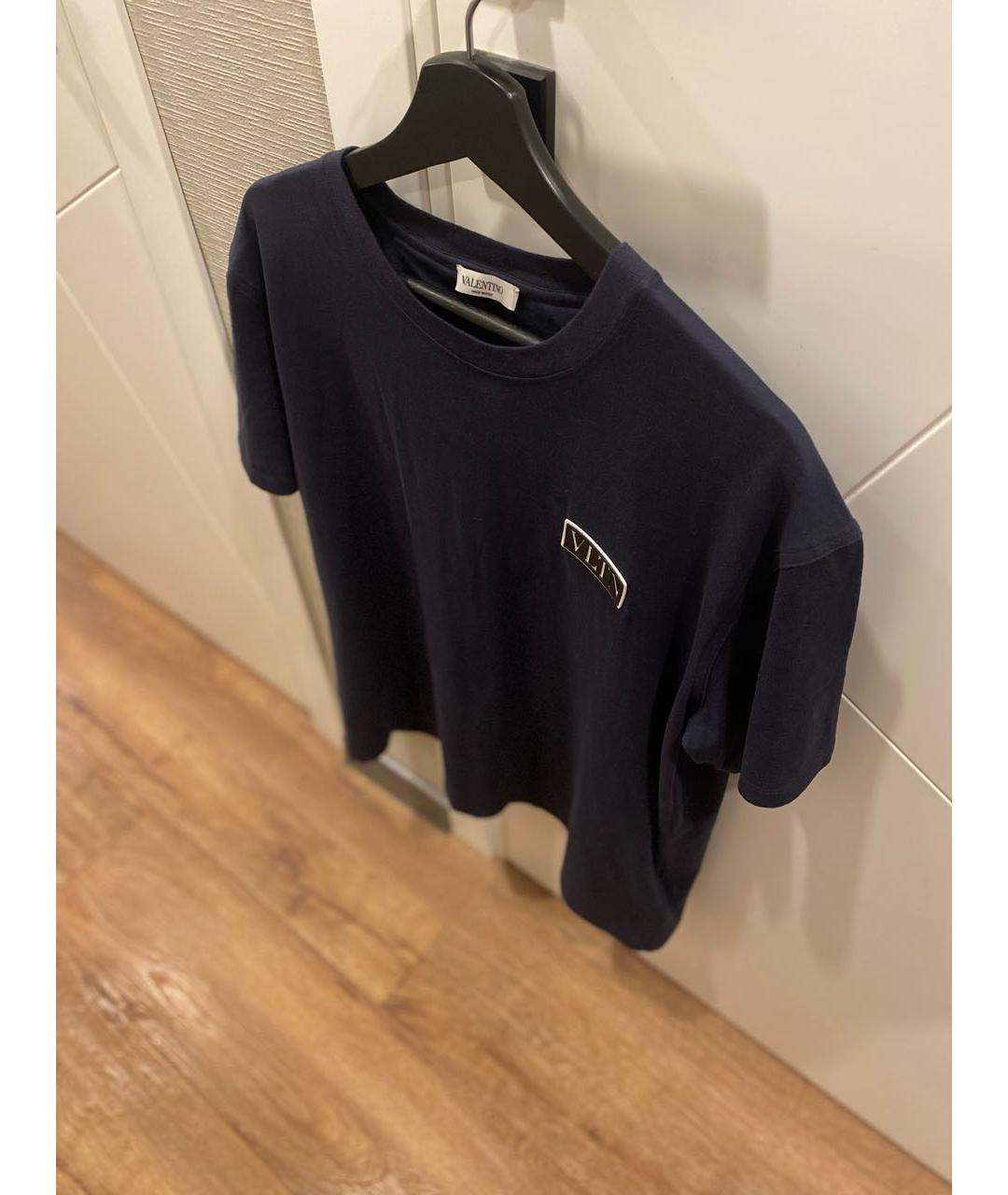 VALENTINO Темно-синяя хлопковая футболка, фото 4