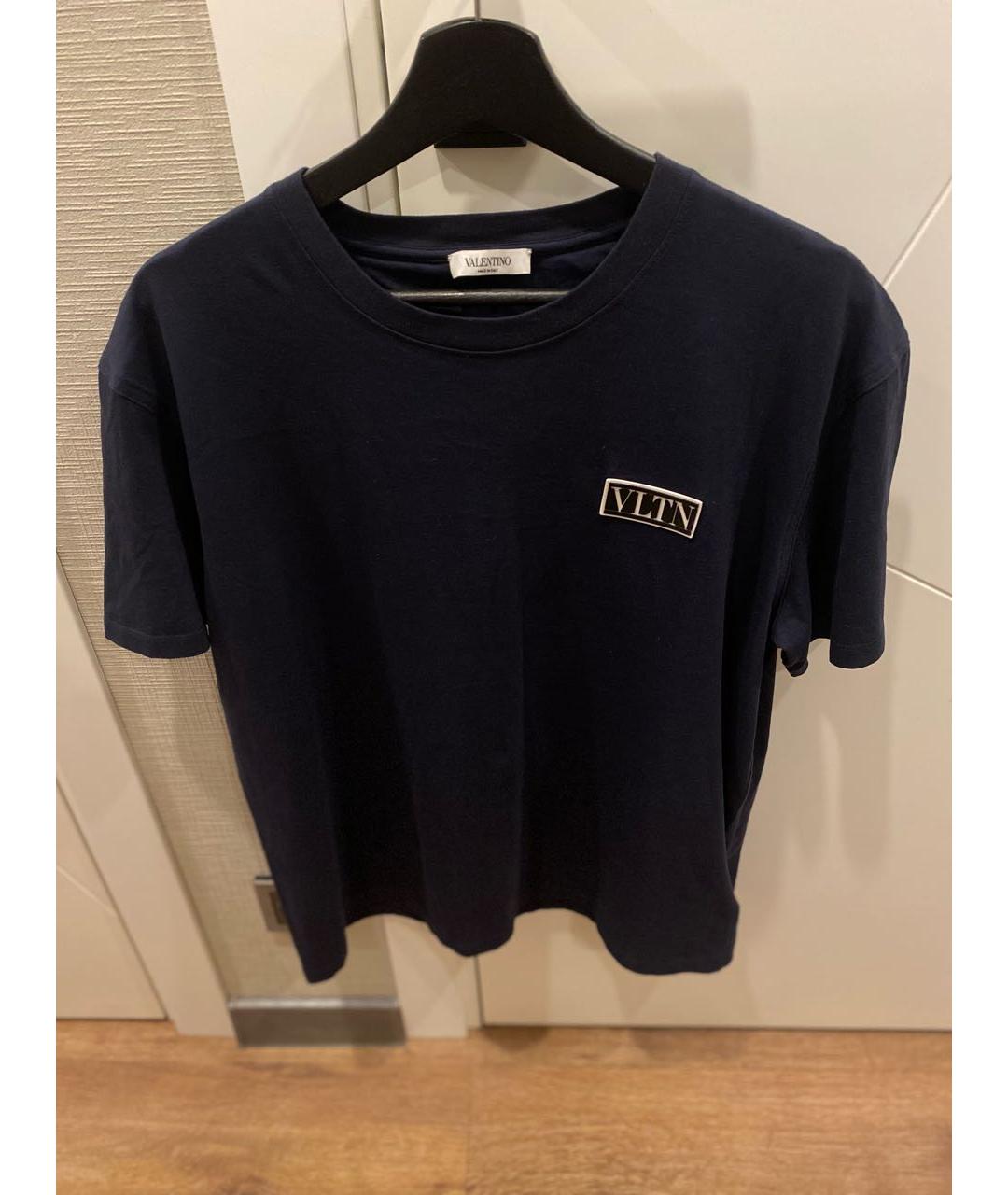 VALENTINO Темно-синяя хлопковая футболка, фото 2