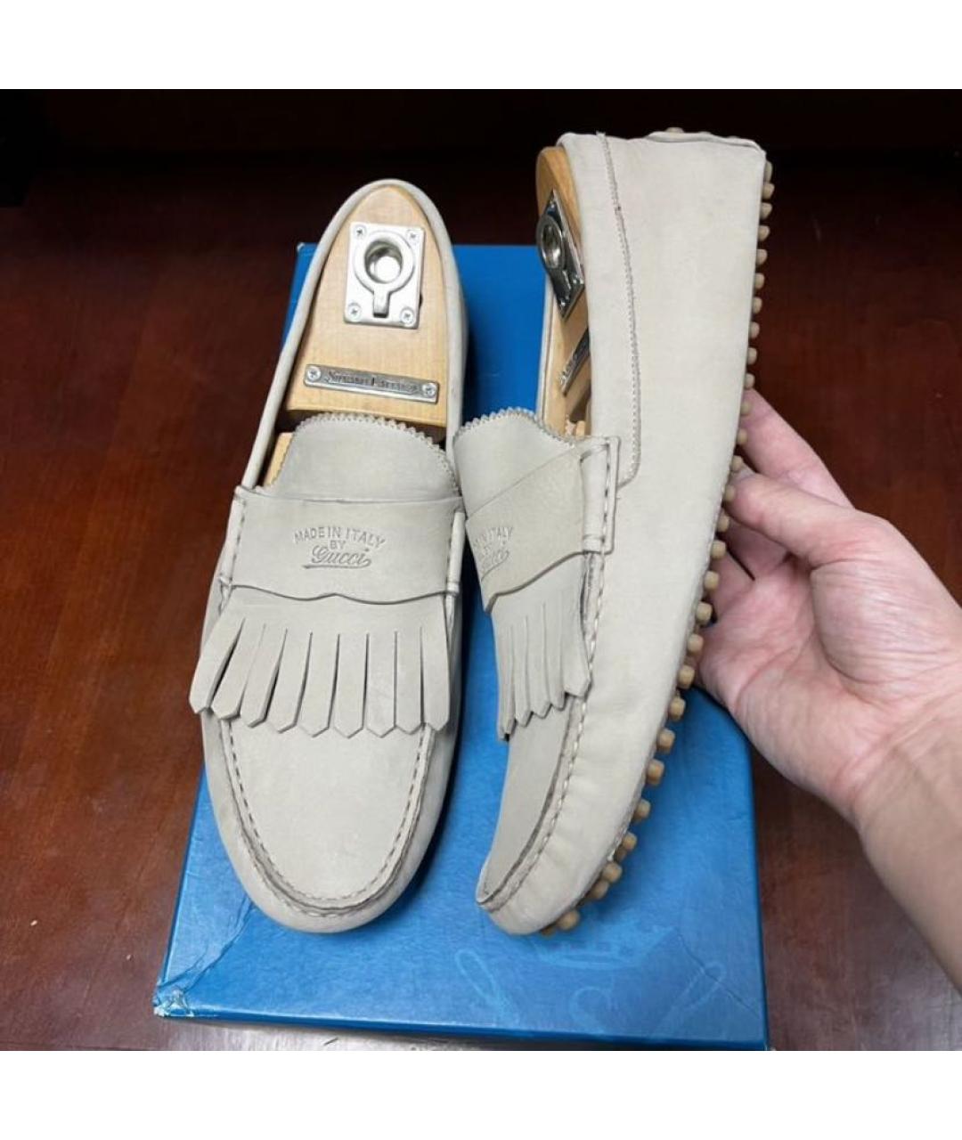 GUCCI Бежевые нубуковые мокасины, фото 3