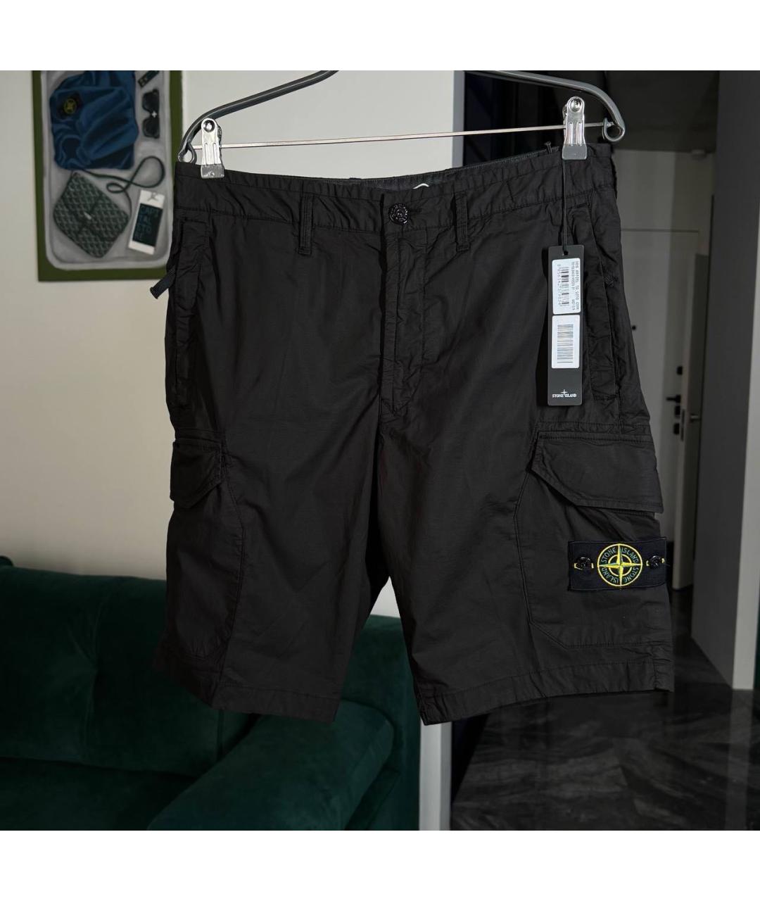 STONE ISLAND Черные хлопковые шорты, фото 5
