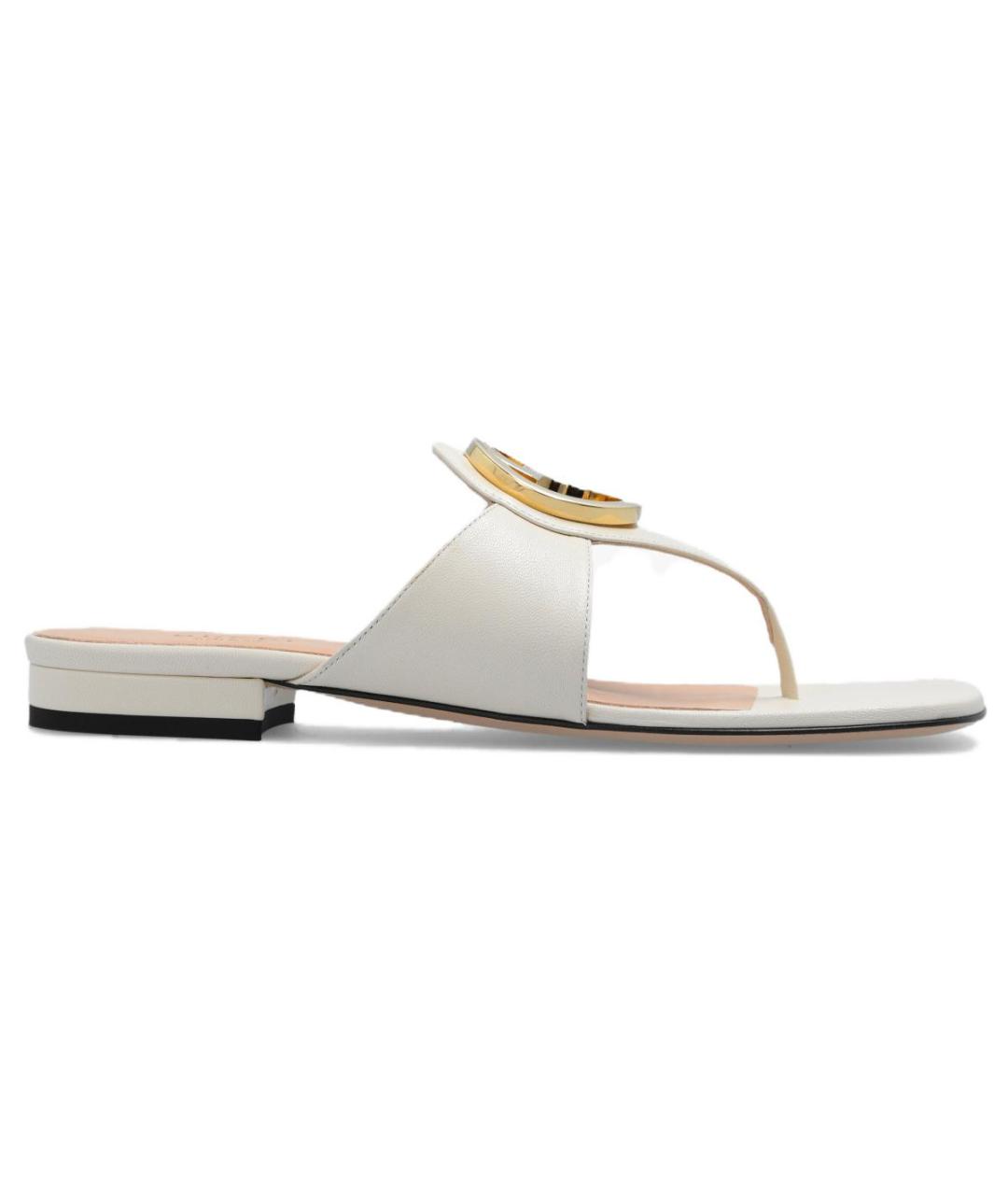 GUCCI Белые кожаные шлепанцы, фото 1