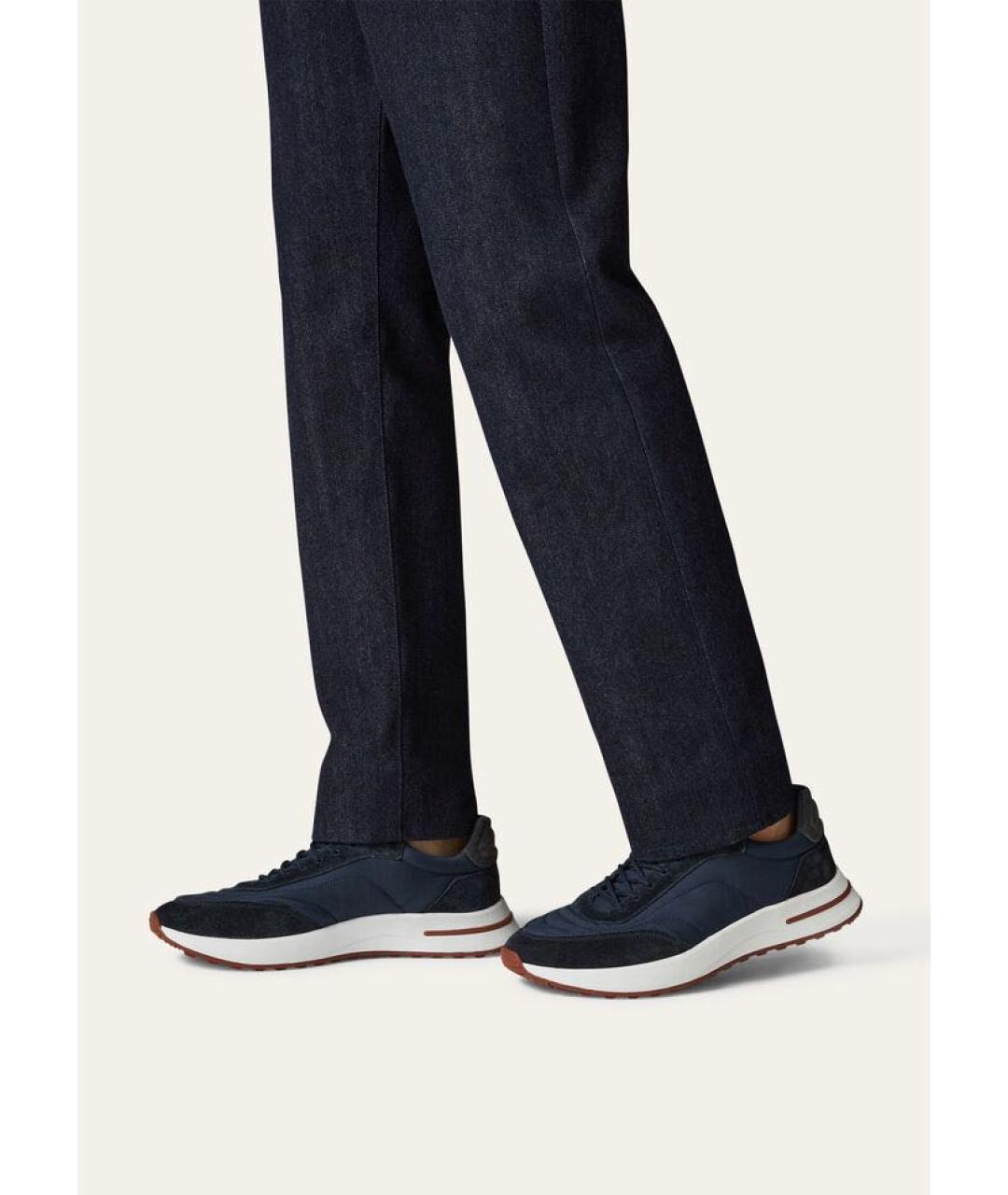 LORO PIANA Темно-синие замшевые низкие кроссовки / кеды, фото 8