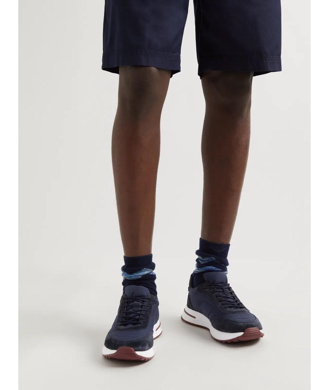 LORO PIANA Темно-синие замшевые низкие кроссовки / кеды, фото 2