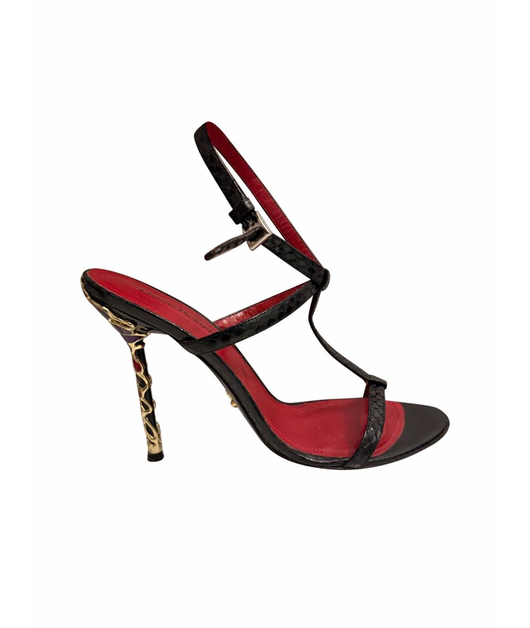 CESARE PACIOTTI Черные кожаные босоножки, фото 1