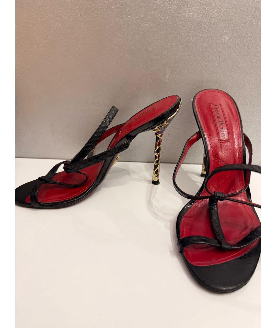 CESARE PACIOTTI Черные кожаные босоножки, фото 5