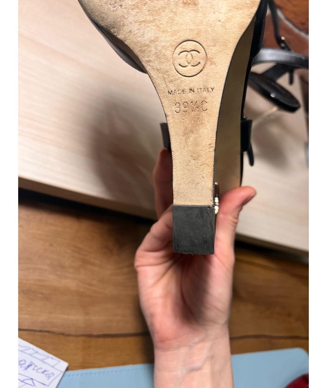 CHANEL Черные кожаные босоножки, фото 5
