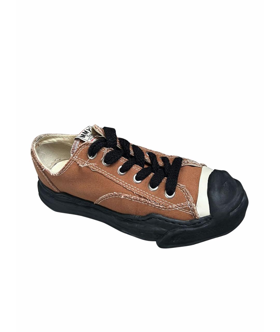 MAISON MIHARA YASUHIRO Коричневые текстильные низкие кроссовки / кеды, фото 1