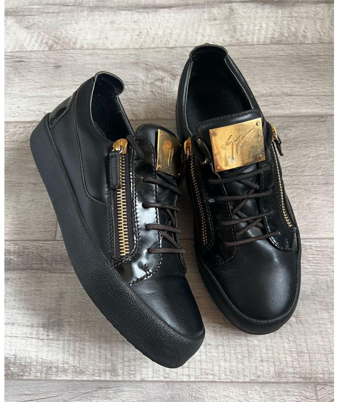 GIUSEPPE ZANOTTI DESIGN Черные кожаные низкие кроссовки / кеды, фото 2