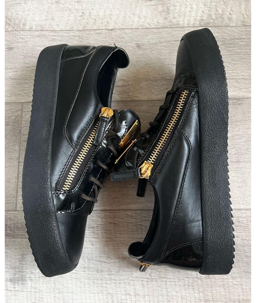 GIUSEPPE ZANOTTI DESIGN Черные кожаные низкие кроссовки / кеды, фото 4