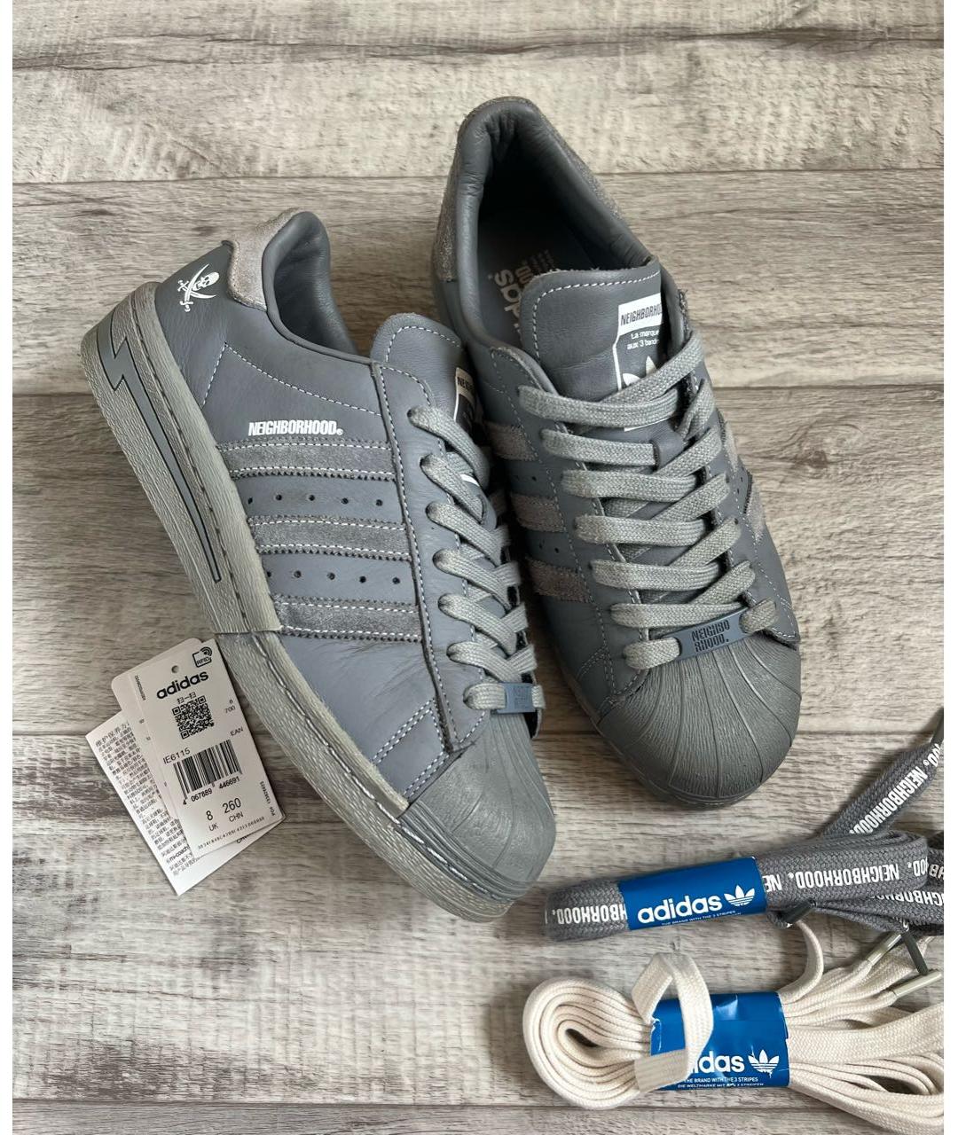 ADIDAS Серые кожаные низкие кроссовки / кеды, фото 2