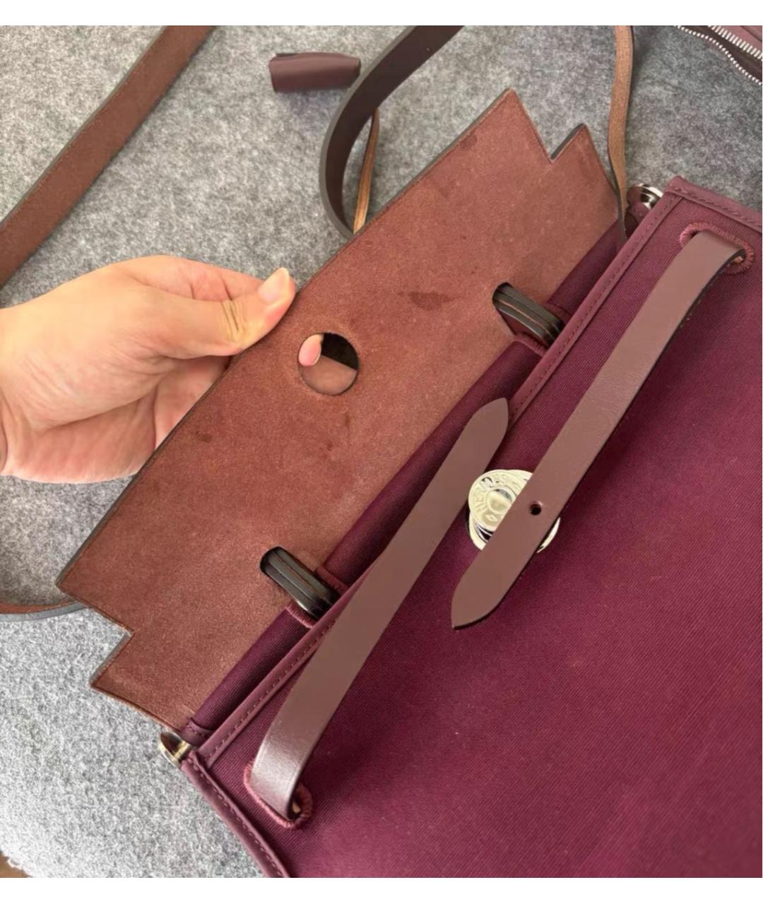 HERMES Бордовая тканевая сумка через плечо, фото 8