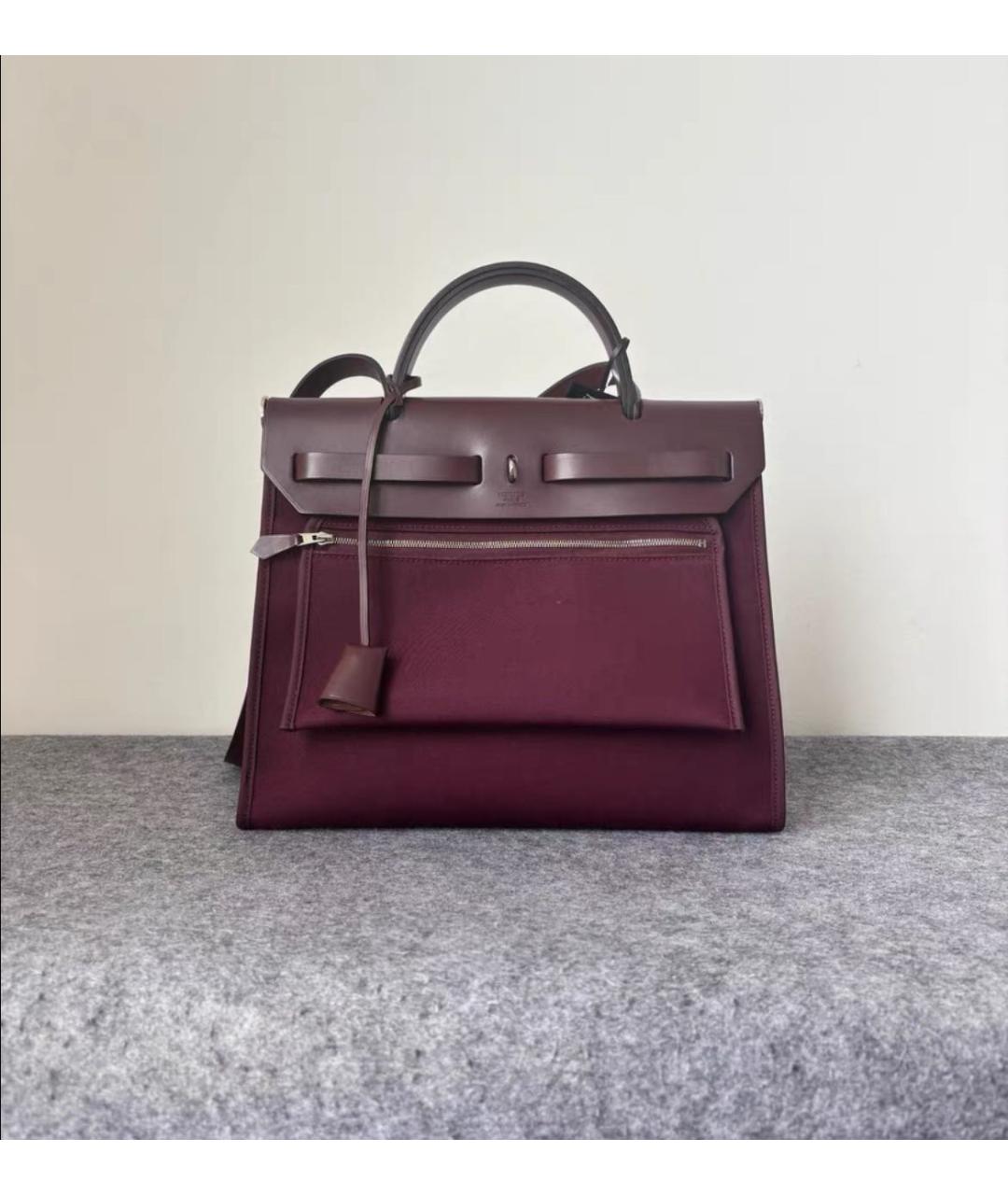 HERMES Бордовая тканевая сумка через плечо, фото 3