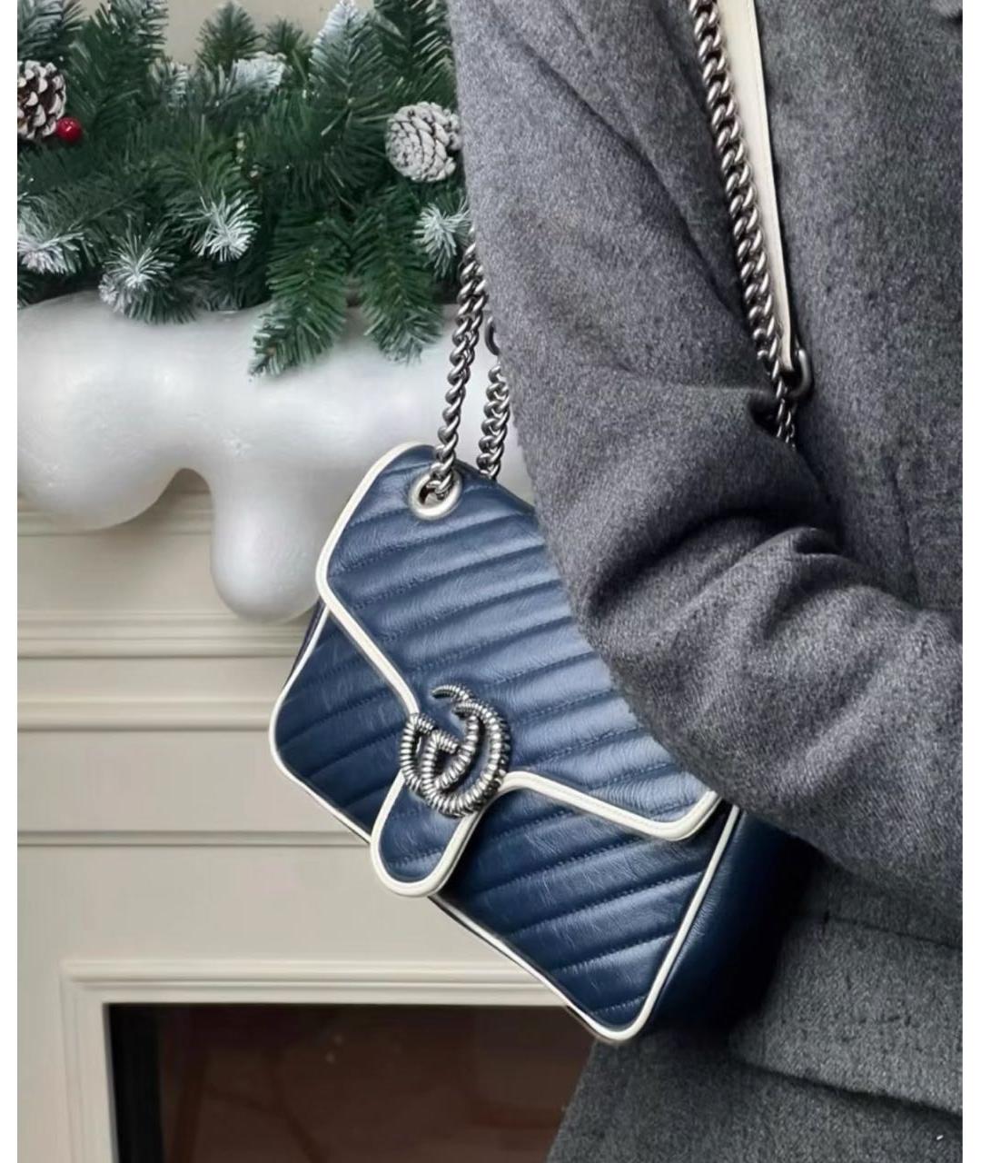 GUCCI Темно-синяя кожаная сумка через плечо, фото 6