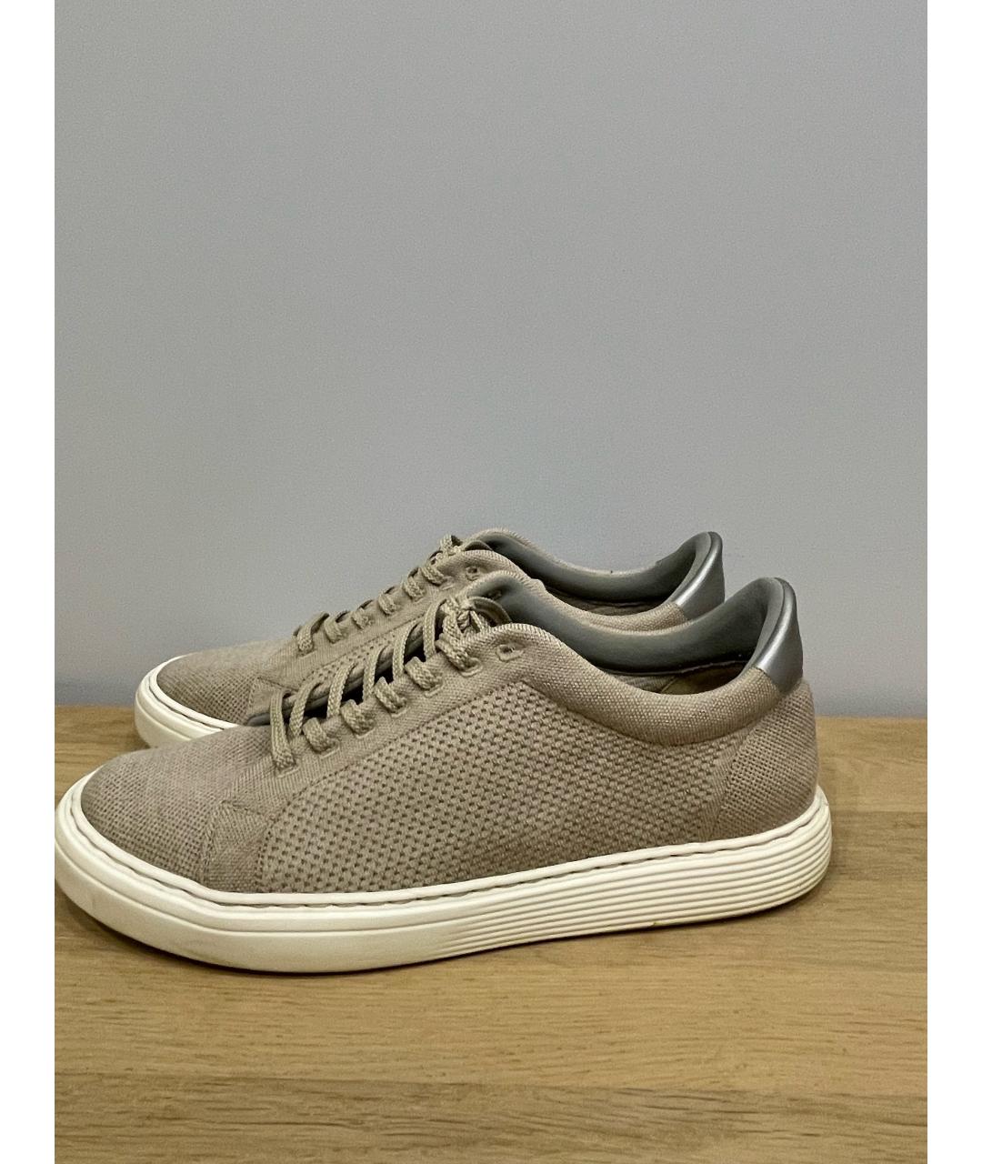 BRUNELLO CUCINELLI Бежевые текстильные низкие кроссовки / кеды, фото 2