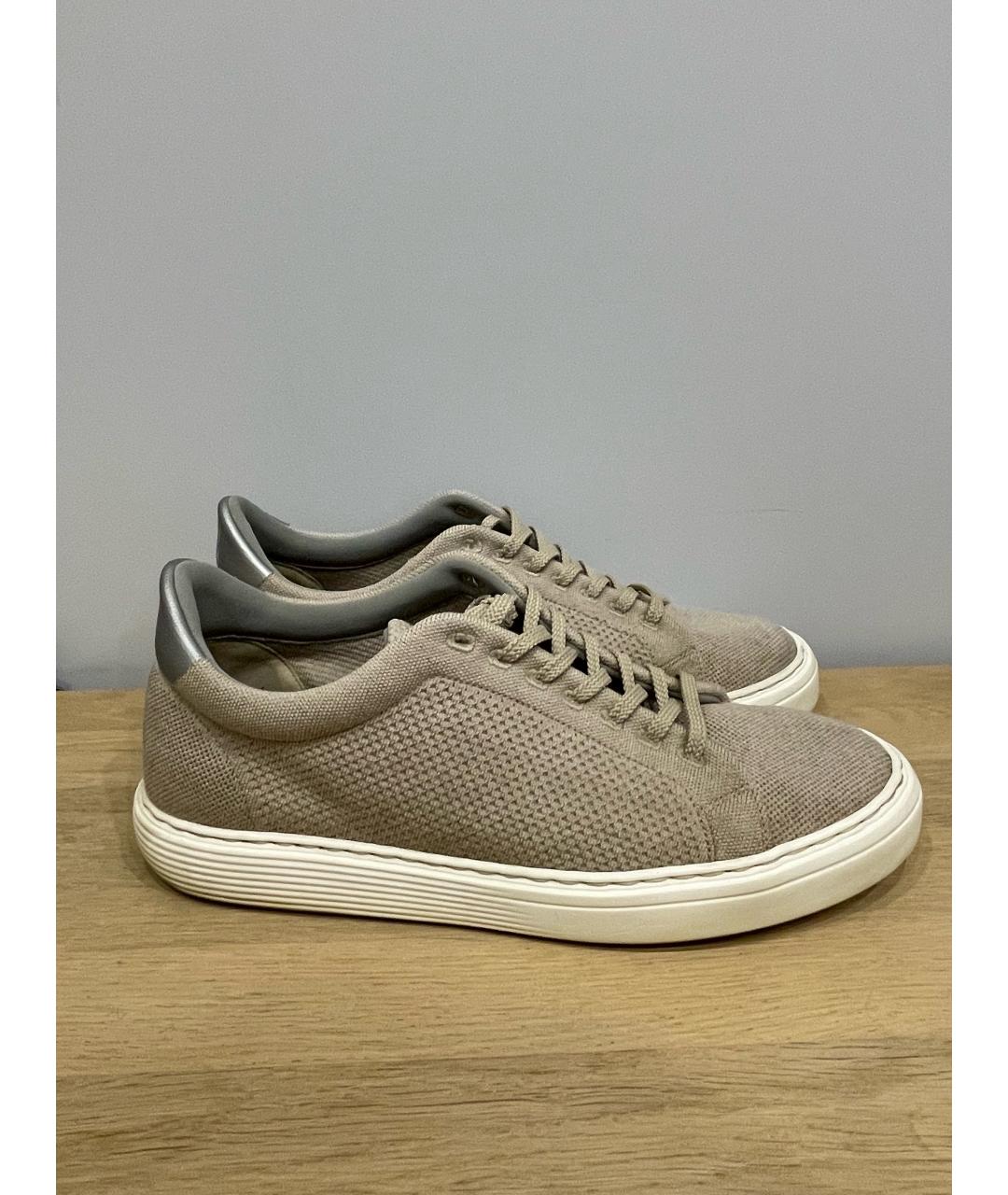 BRUNELLO CUCINELLI Бежевые текстильные низкие кроссовки / кеды, фото 4