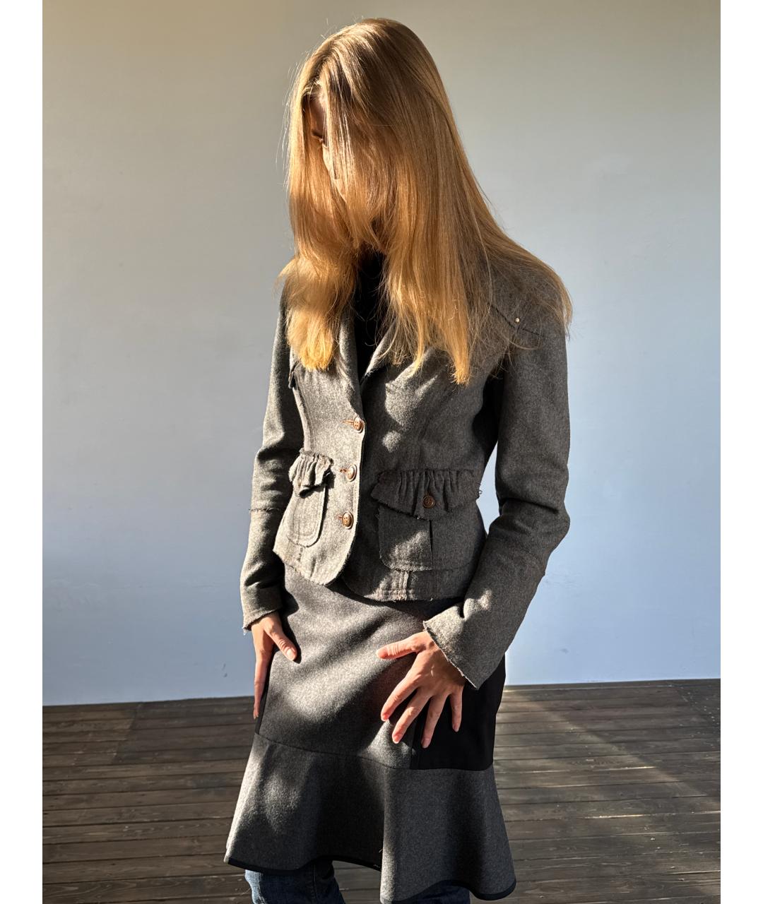 DKNY Серая шерстяная юбка миди, фото 5