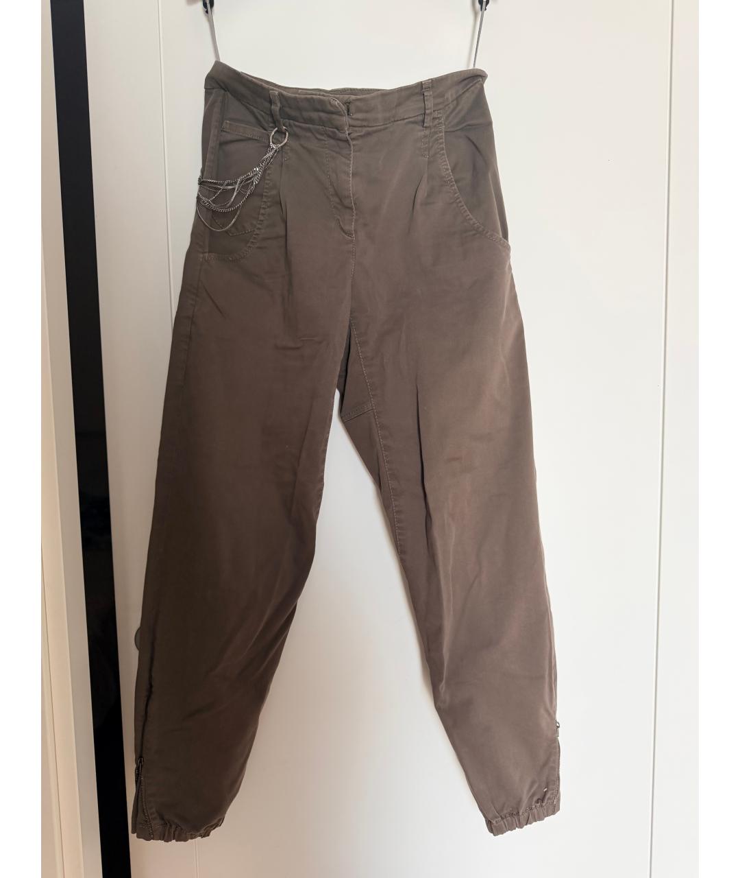 BRUNELLO CUCINELLI Хаки хлопковые брюки широкие, фото 6