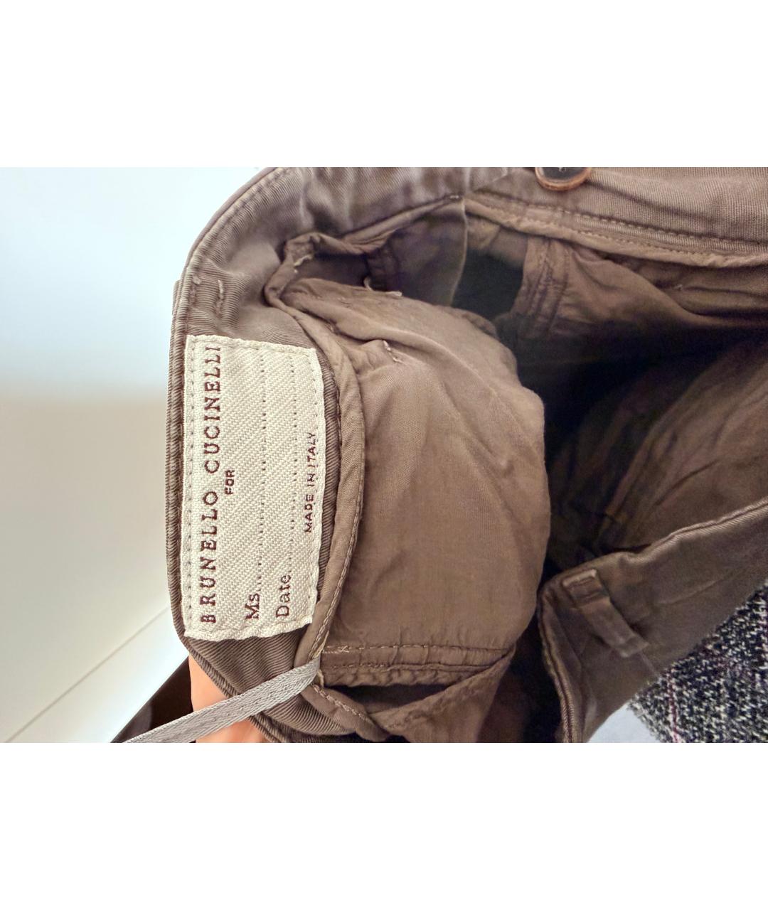 BRUNELLO CUCINELLI Хаки хлопковые брюки широкие, фото 5