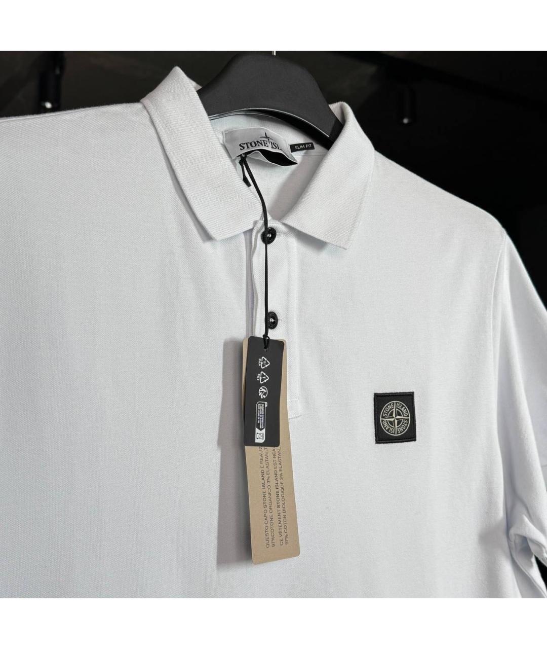 STONE ISLAND Белое хлопковое поло с коротким рукавом, фото 2