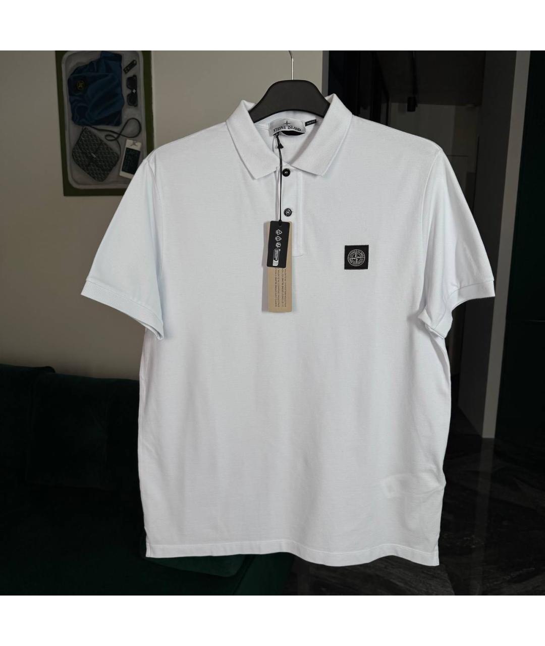 STONE ISLAND Белое хлопковое поло с коротким рукавом, фото 5