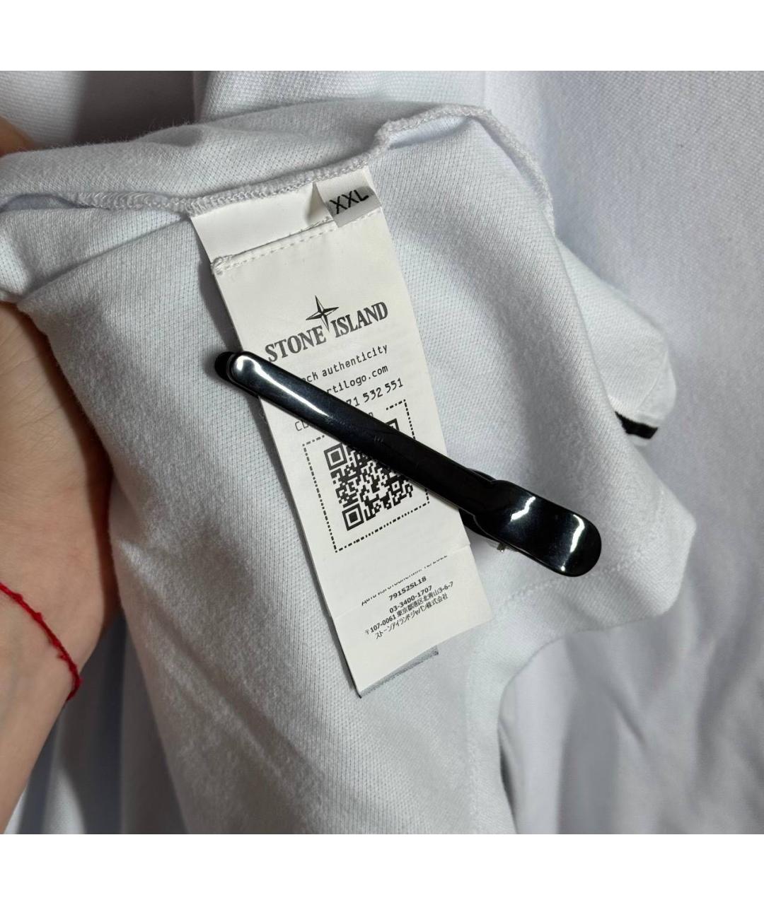 STONE ISLAND Белое хлопковое поло с длинным рукавом, фото 4