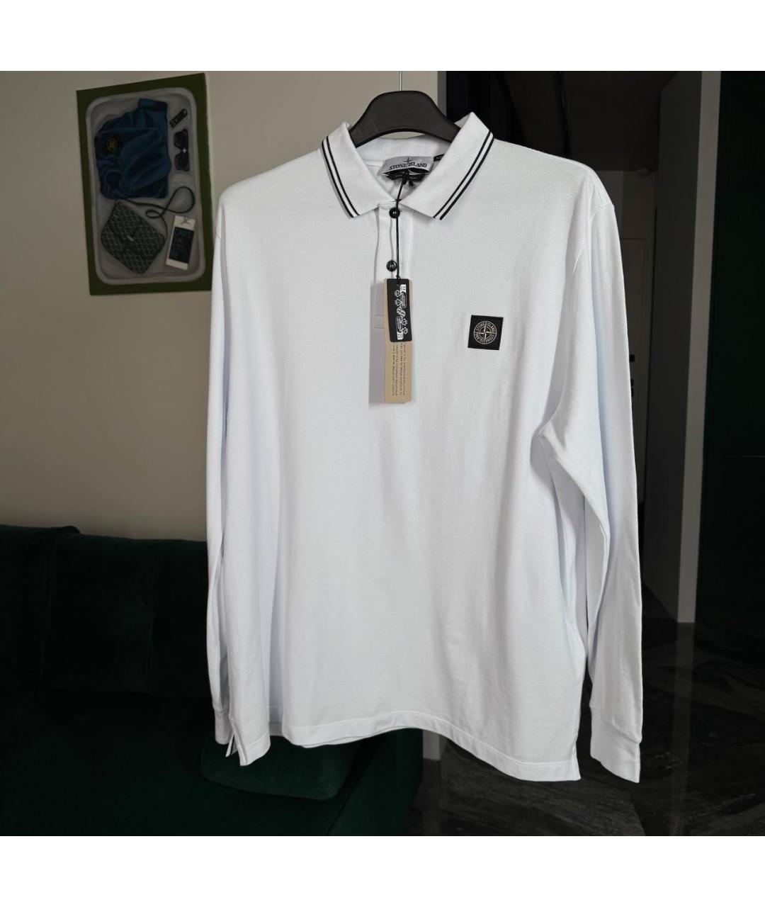 STONE ISLAND Белое хлопковое поло с длинным рукавом, фото 5