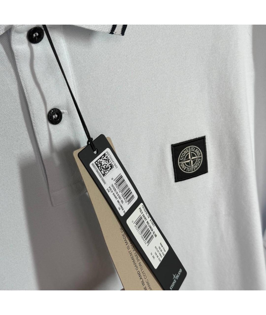 STONE ISLAND Белое хлопковое поло с длинным рукавом, фото 3