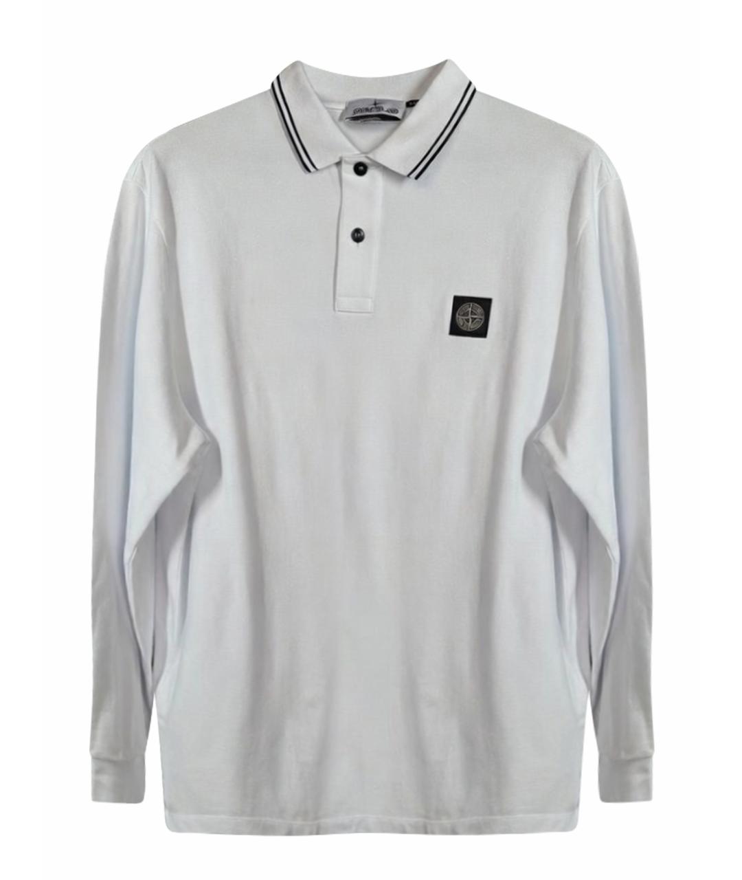 STONE ISLAND Белое хлопковое поло с длинным рукавом, фото 1