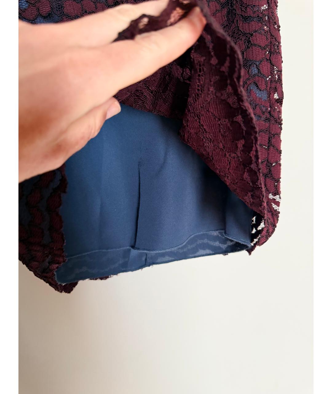 JO NO FUI Бордовая кружевная юбка мини, фото 4