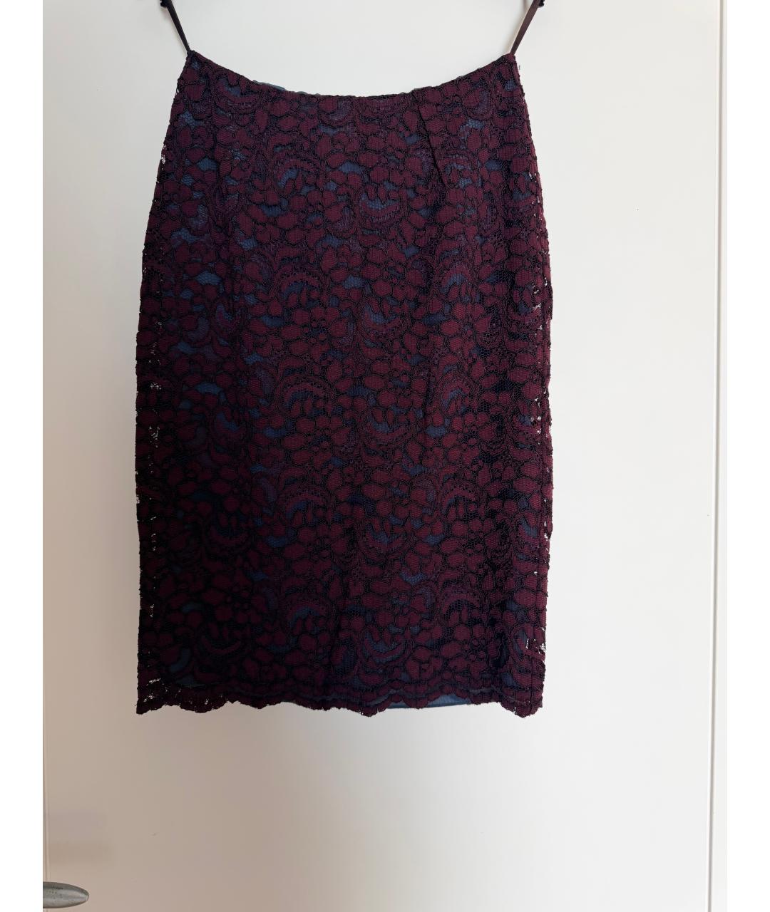 JO NO FUI Бордовая кружевная юбка мини, фото 2