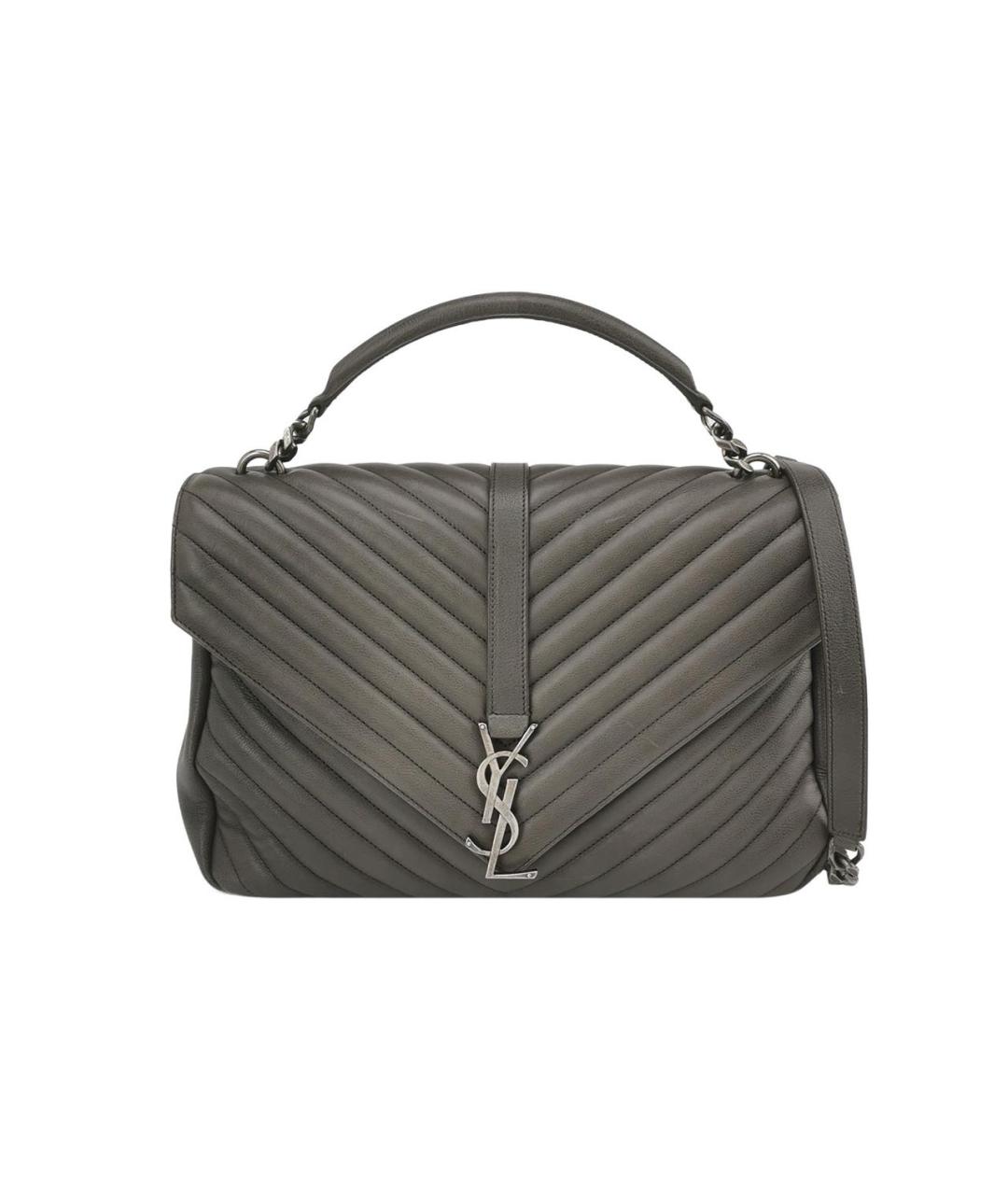 SAINT LAURENT Хаки кожаная сумка с короткими ручками, фото 7