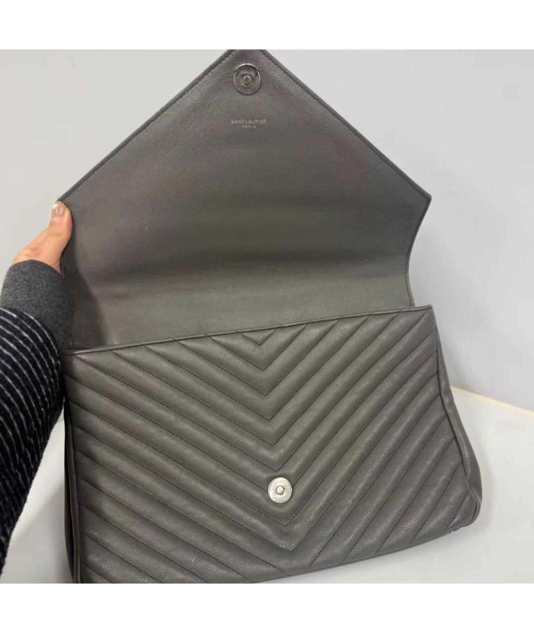 SAINT LAURENT Хаки кожаная сумка с короткими ручками, фото 5