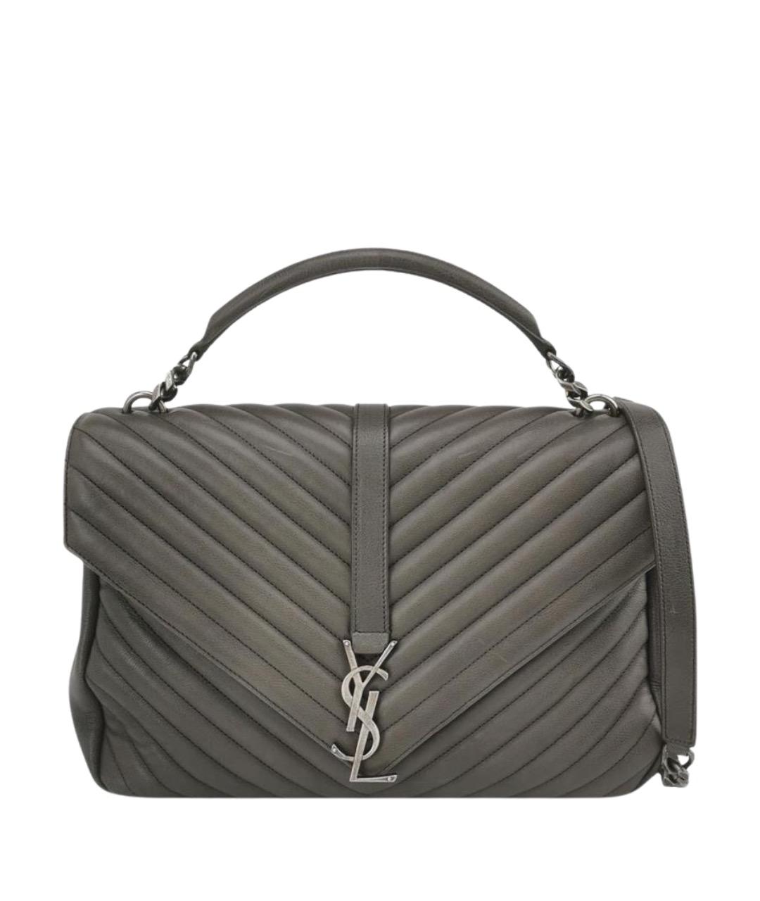 SAINT LAURENT Хаки кожаная сумка с короткими ручками, фото 1