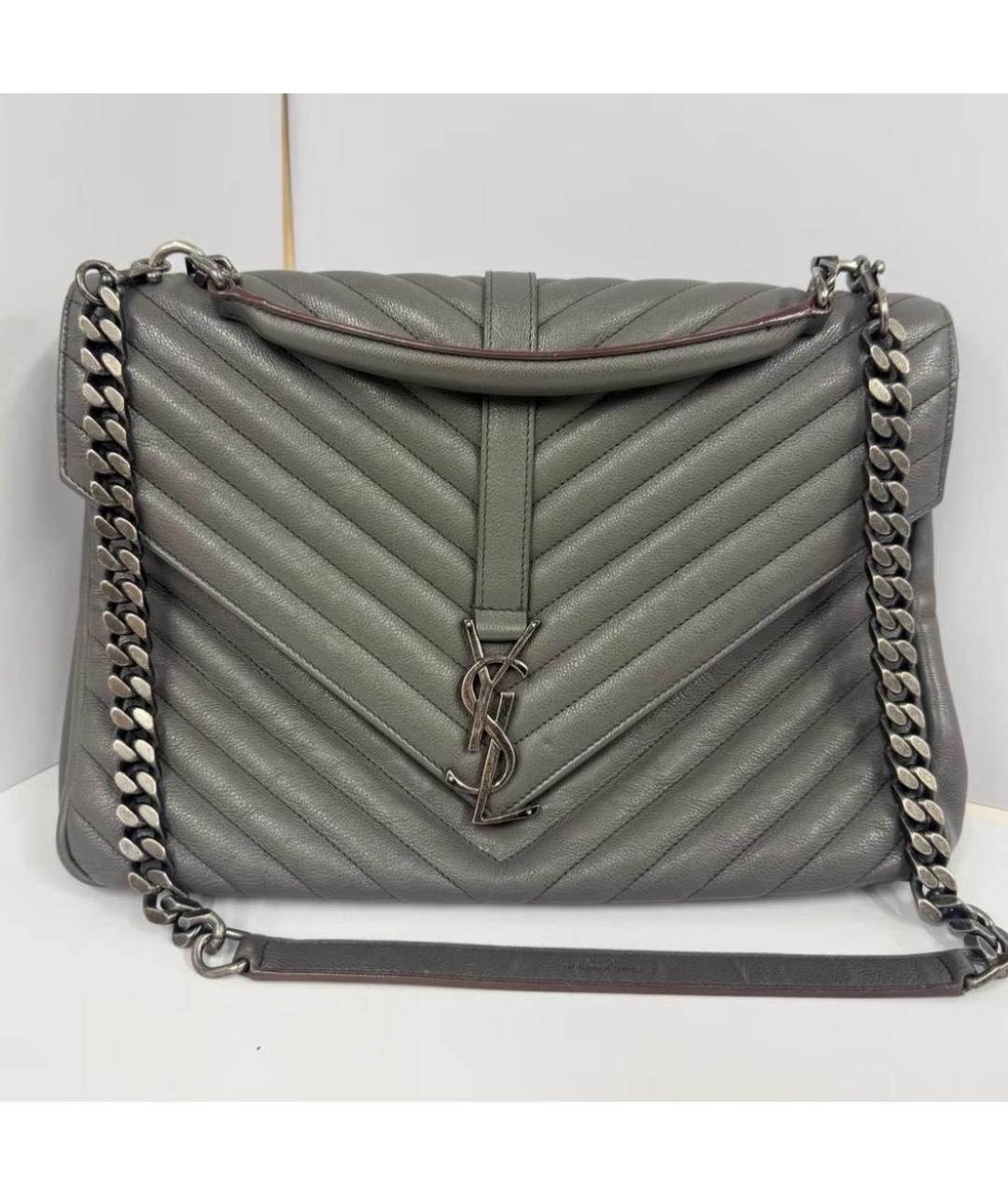 SAINT LAURENT Хаки кожаная сумка с короткими ручками, фото 2