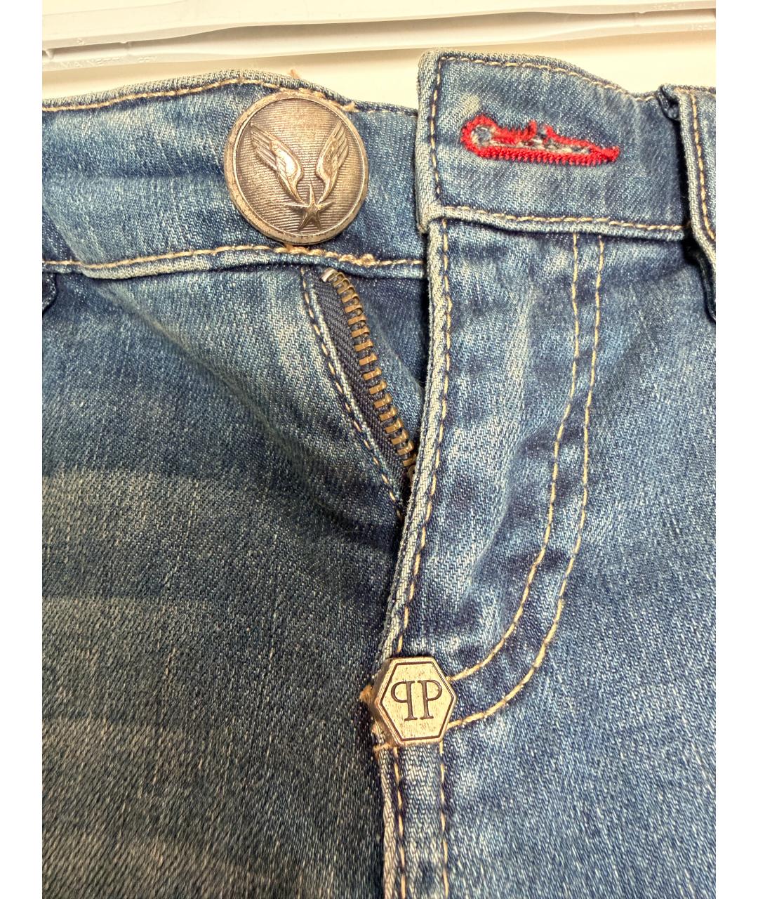 PHILIPP PLEIN Синие хлопковые джинсы слим, фото 6