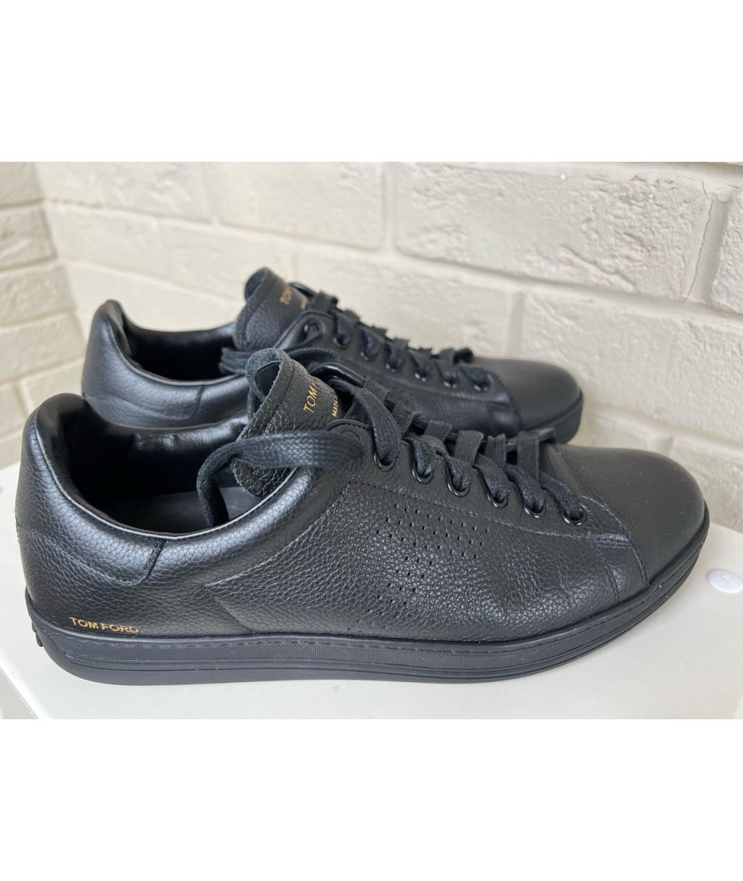 TOM FORD Черные кожаные низкие кроссовки / кеды, фото 2