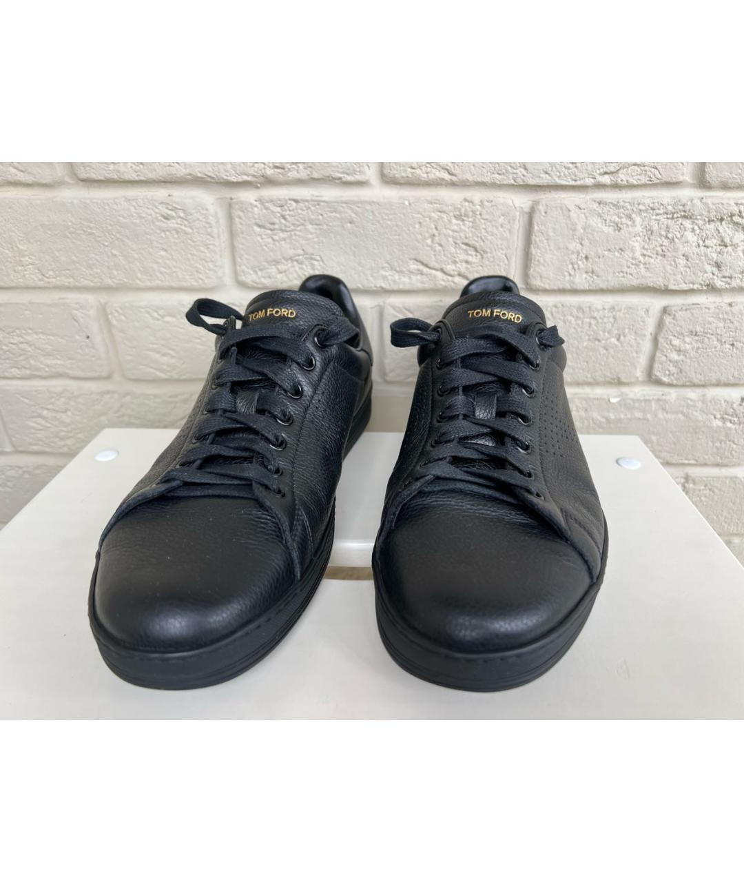TOM FORD Черные кожаные низкие кроссовки / кеды, фото 7