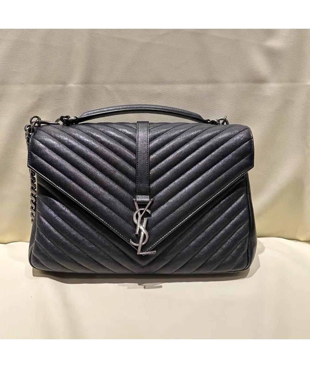 SAINT LAURENT Черная кожаная сумка с короткими ручками, фото 7