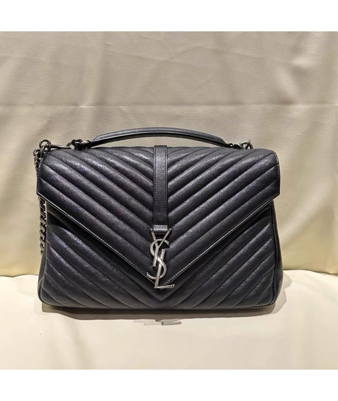 SAINT LAURENT Черная кожаная сумка с короткими ручками, фото 2