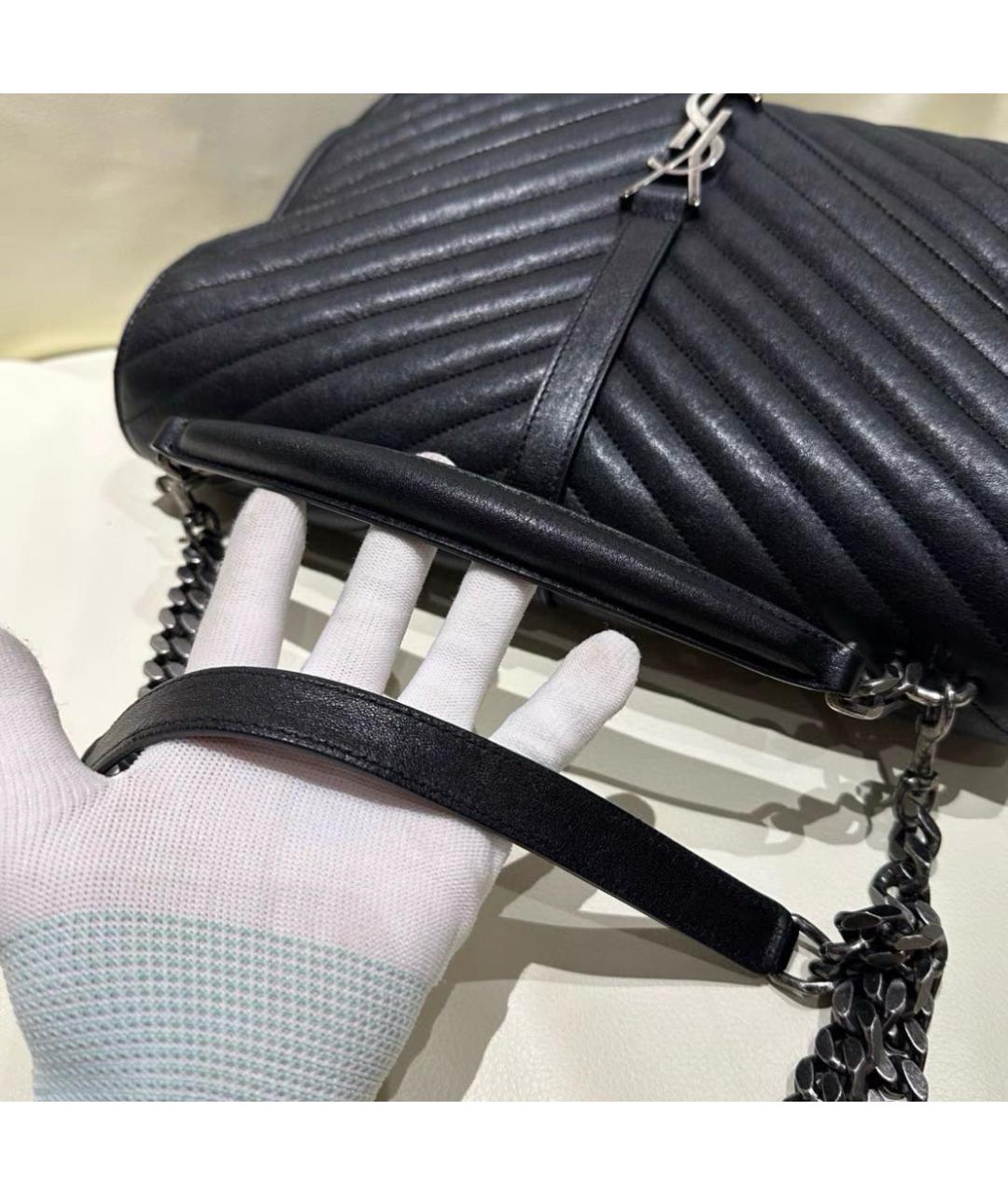 SAINT LAURENT Черная кожаная сумка с короткими ручками, фото 4