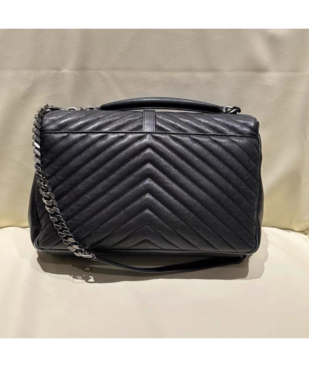 SAINT LAURENT Черная кожаная сумка с короткими ручками, фото 3