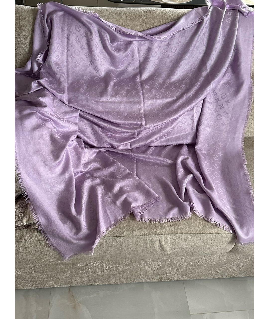 LOUIS VUITTON Фиолетовый шелковый платок, фото 3