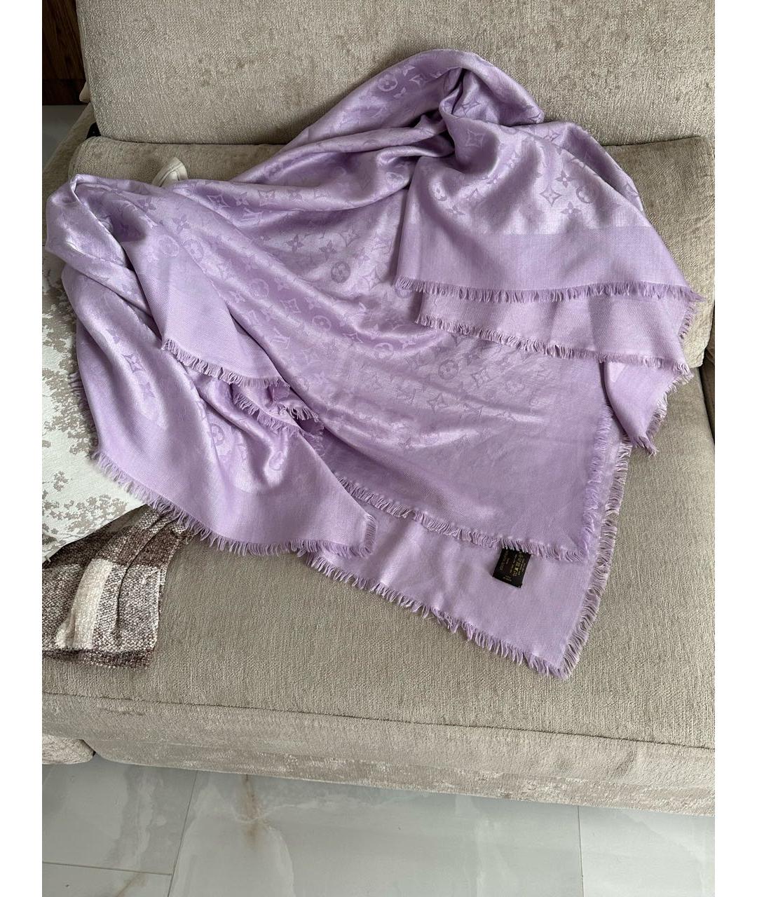 LOUIS VUITTON Фиолетовый шелковый платок, фото 6