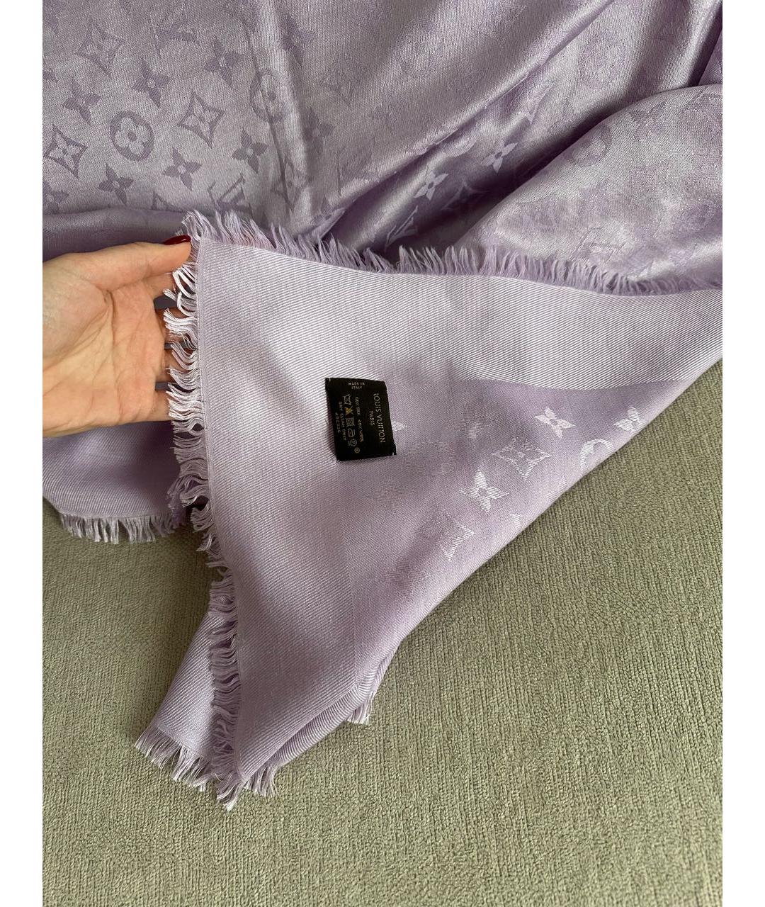 LOUIS VUITTON Фиолетовый шелковый платок, фото 5