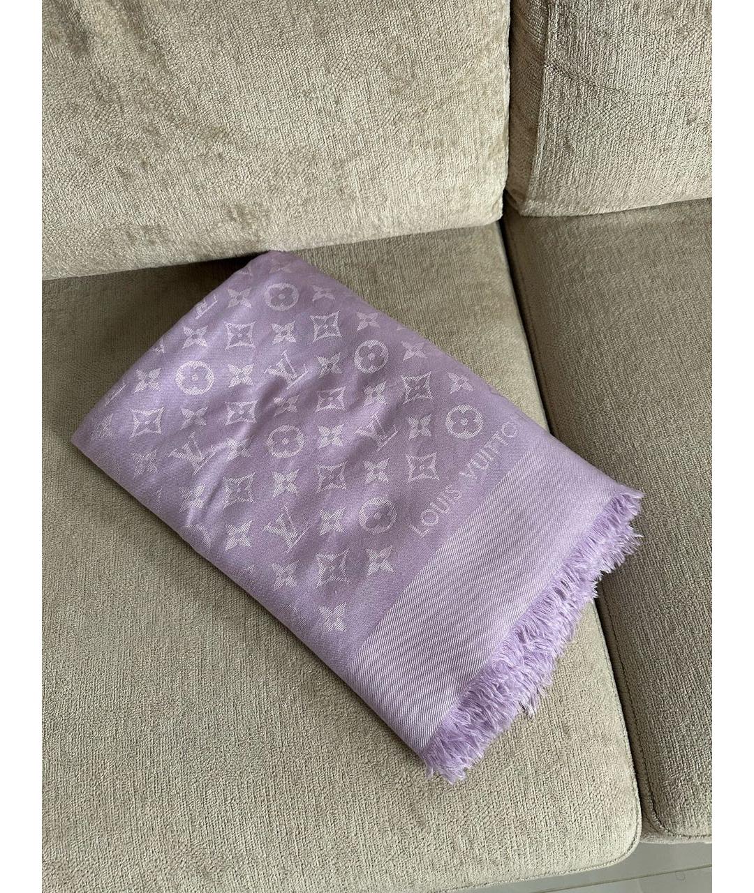 LOUIS VUITTON Фиолетовый шелковый платок, фото 7