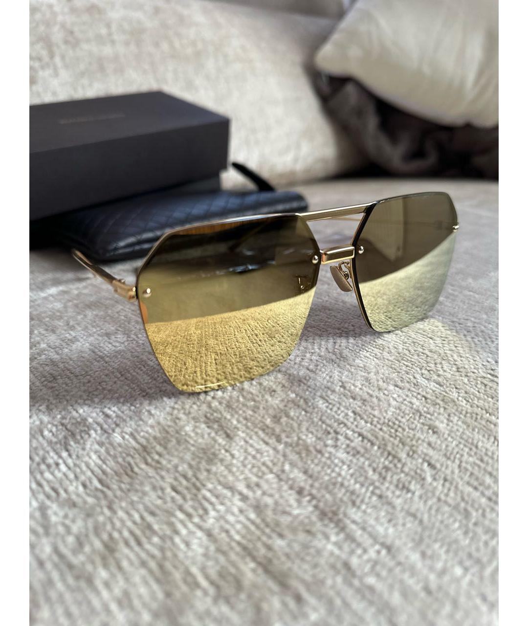 BOTTEGA VENETA Золотые металлические солнцезащитные очки, фото 9
