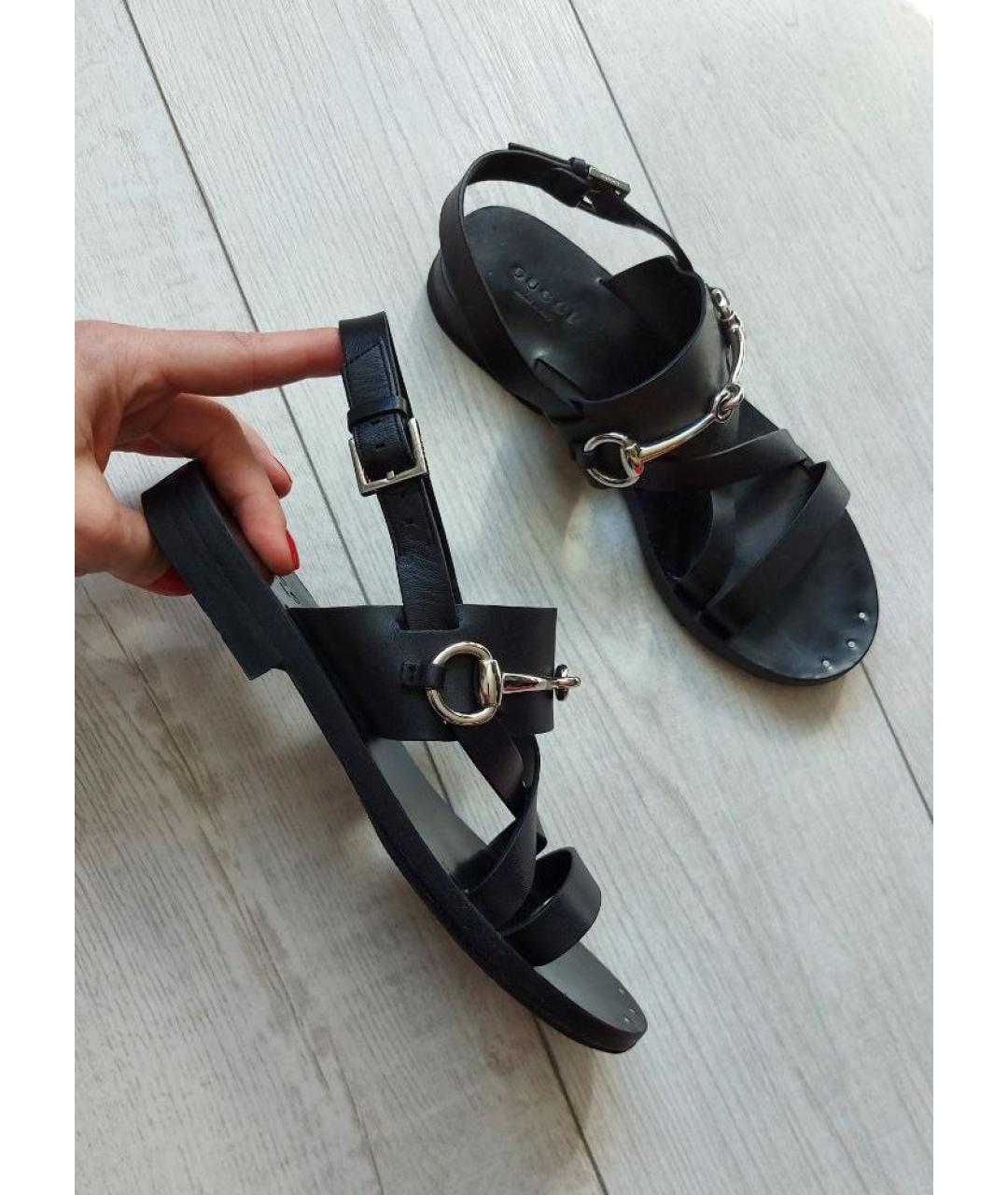 GUCCI Черные кожаные сандалии, фото 10