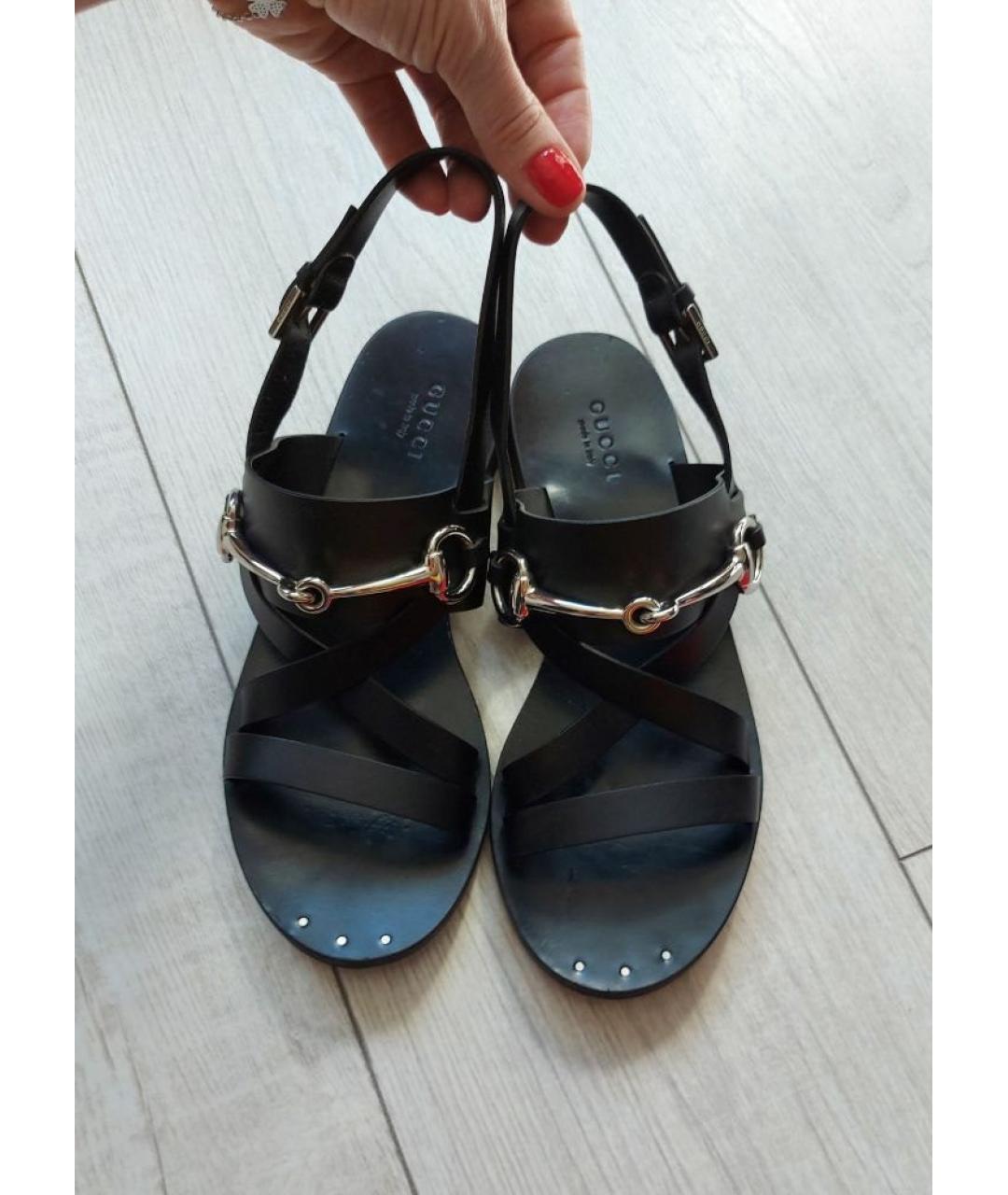 GUCCI Черные кожаные сандалии, фото 2