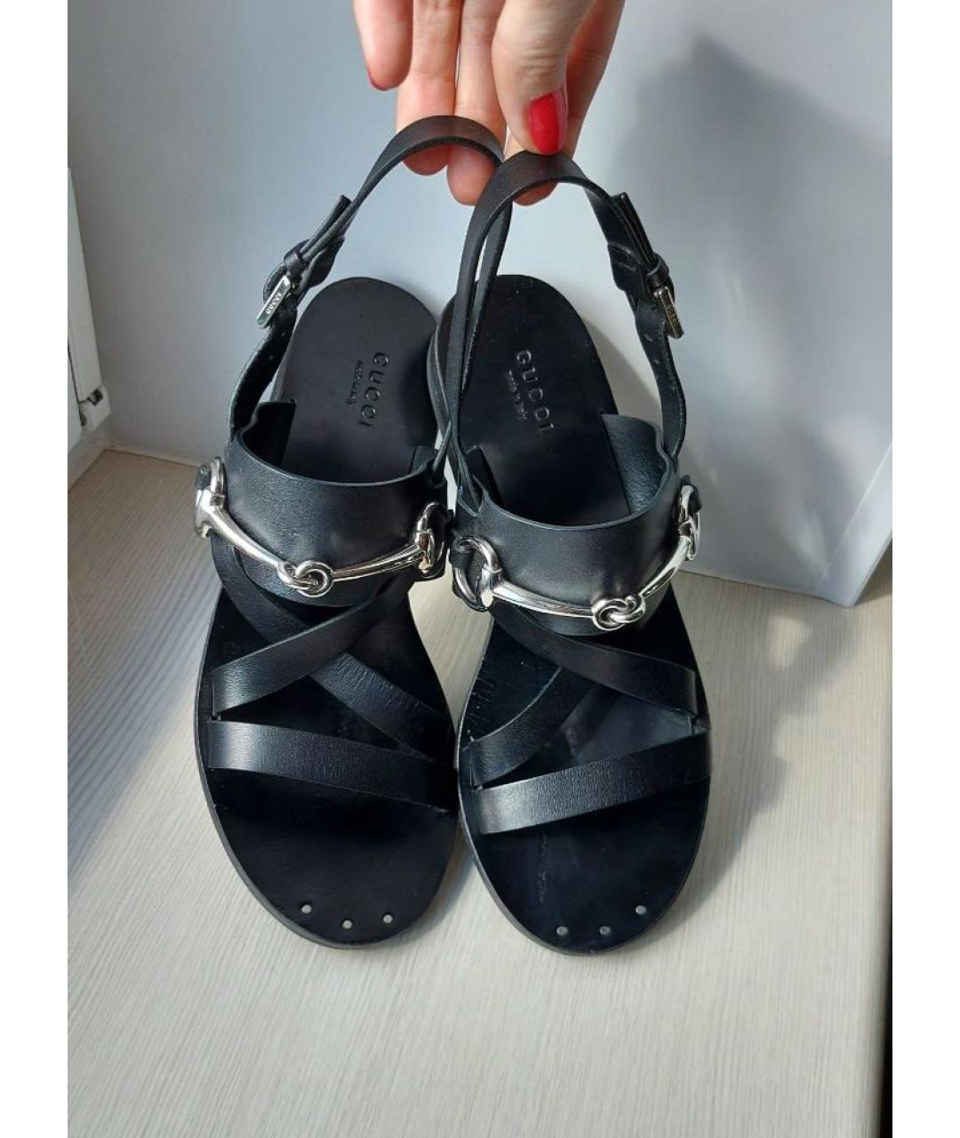 GUCCI Черные кожаные сандалии, фото 4