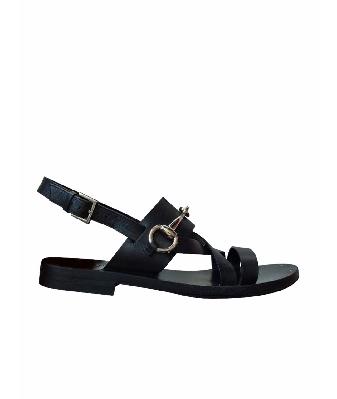 GUCCI Черные кожаные сандалии, фото 1